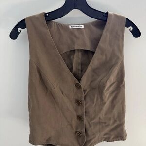 Reformation Taupe Sleeveless Button-Up Blouse